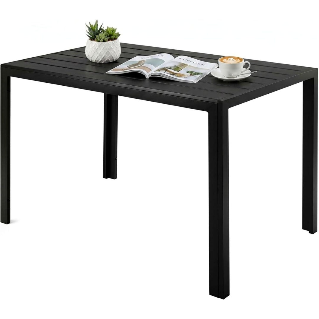 gartentisch wetterfest 110x70 cm wpc balkontisch aluminium rechteckiger terrassentisch rutschfester esstisch garten fuer 4-6 personen brettbreite 9cm schwarz