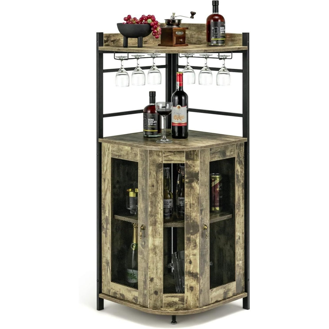 barschrank industrial weinschrank mit glashalter hausbar aus metallrahmen eckschrank kueche 46 x 46 x 130 cm hellbraun