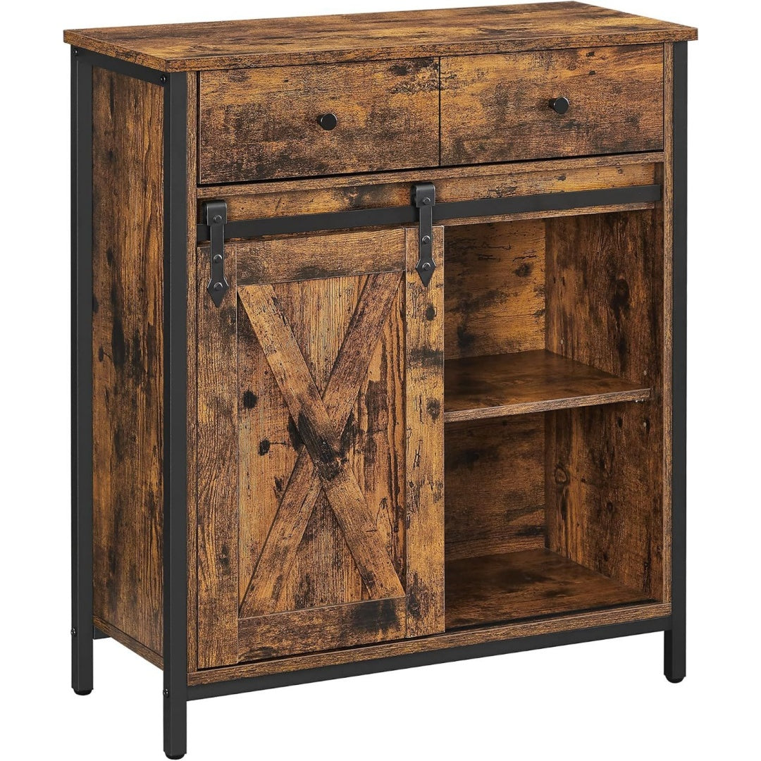 sideboard aufbewahrungsschrank mit schiebetuer 30 x 70 x 80 cm kuechenschrank verstellbare ablage offenes fach industriestil rustikales braun-mattschwarz daxton kollektion lsc100b01
