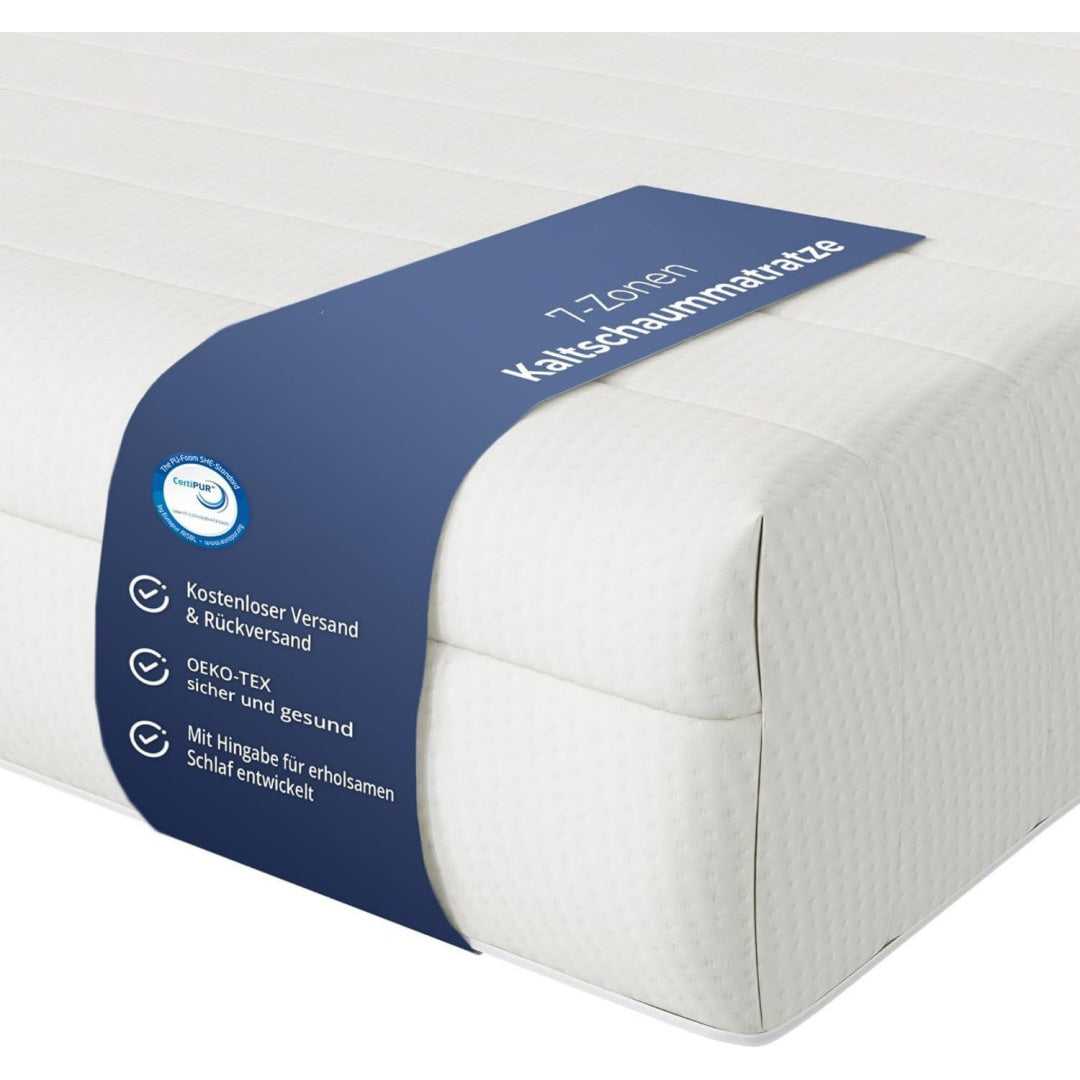 7-zonen matratze 140x200 cm h3 mittelfest ergonomische kaltschaummatratze hypoallergen antibakteriell bezug abnehmbar waschbar oeko-textil 16cm 140 x 200 cm