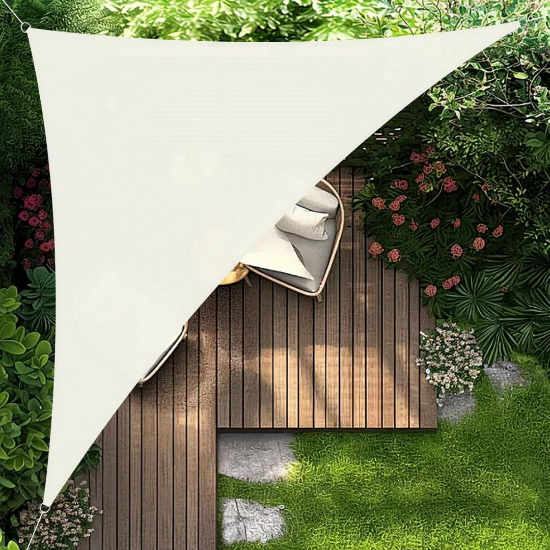 sonnensegel dreieckig wasserdicht 5x5x7m beige sonnenschutzsegel reissfestes pes 160gm 95 ultraviolett-schutz windstabil mit montageseilen fuer terrassegartenbalkonpool