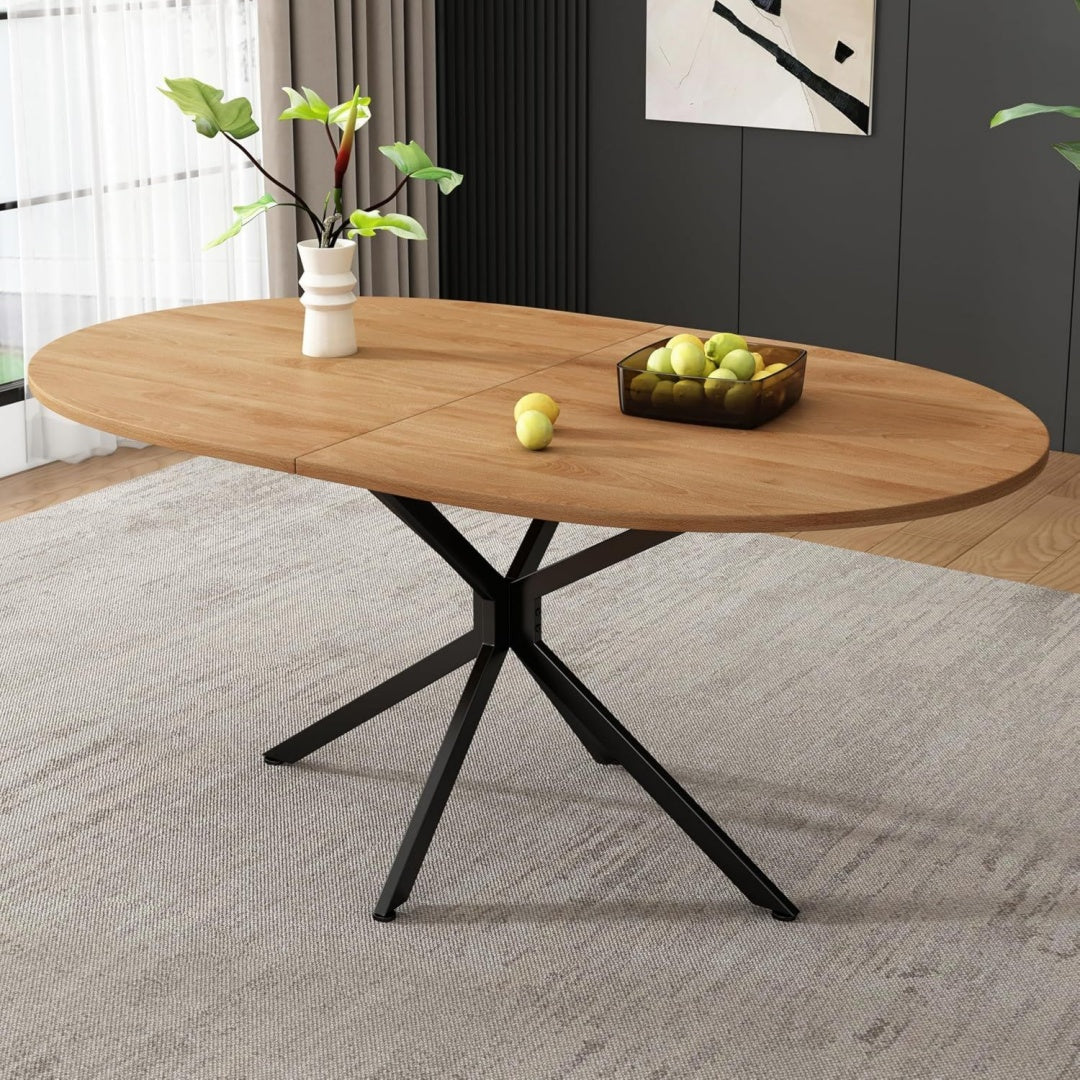 oval esstisch 120x80x755 cm metallbeine stabiler tisch fuer 4-6 personen modernes schlichtes design holzfarbe
