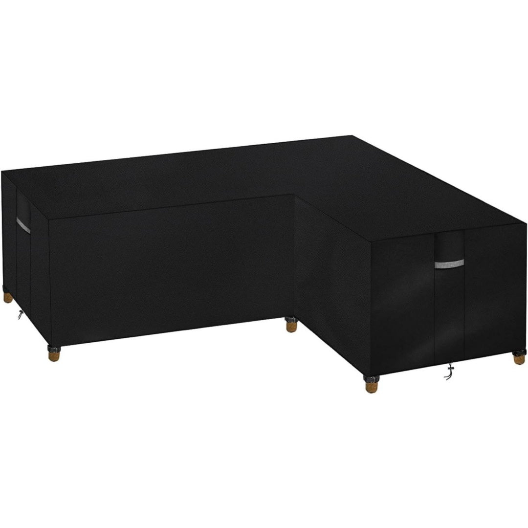 gartenmoebel abdeckung l-form schutzhuelle fuer lounge ecksofa outdoor robustes oxford wasserdicht beschichtet winddichte gurte kordelzug verdeckte lueftung ultraviolett-schutz 260x210x85cm schwarz