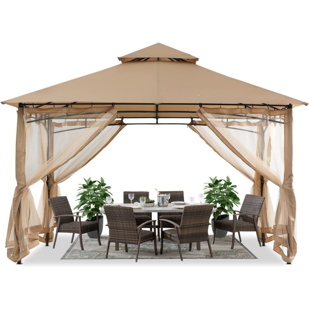 3x3 m gartenpavillon mit moskitonetz doppeldach beige