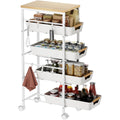 5-etagiger schmaler aufbewahrungswagen mit holzplatte rollender kuechenwagen mit ausziehkoerben raedern schmaler organizer schubladenwagen mit auszug fuer kueche bad waschkueche weiss