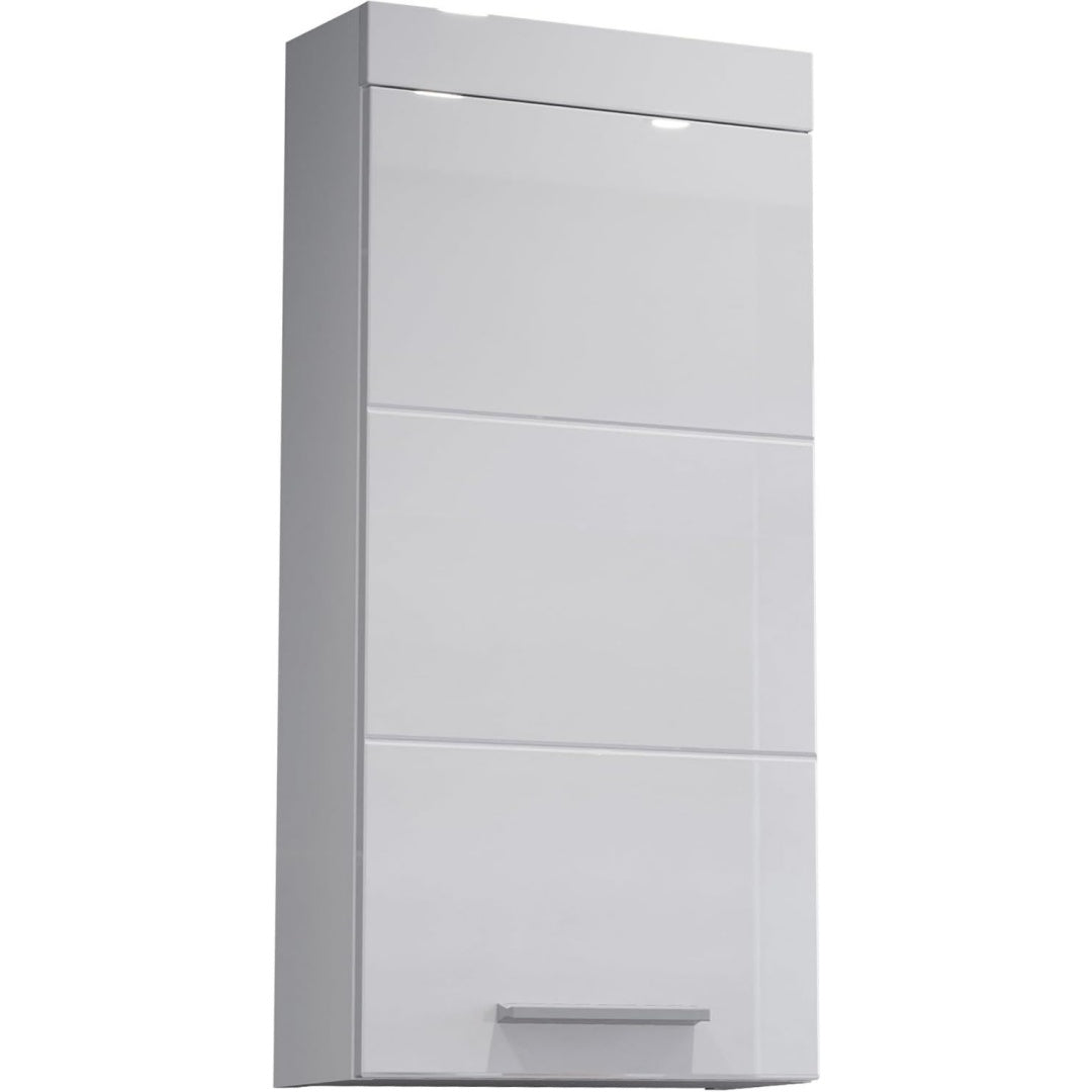 devon - kommode - weiss hochglanz - haengenderunterschrank mit 1 tuer rechts oder links verstellbar und 1 einlegeboden - bxhxt 35 x 75 x 16 cm - mit silberfarbener griffe