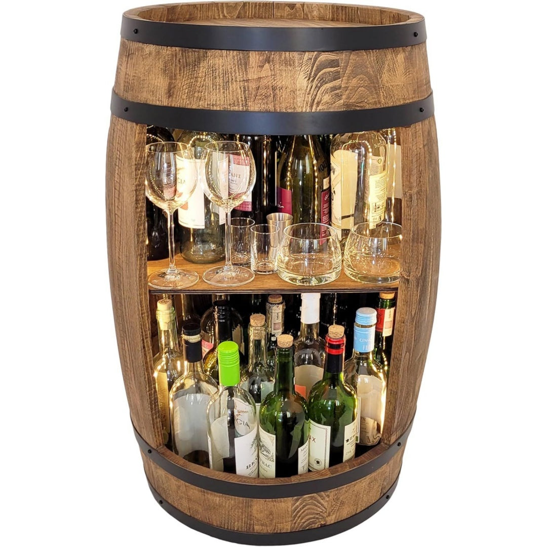 bar schraenk lichtemittierende diode weinregal weinschrank xl fass vintage deko wohnzimmer minibar gin whisky bier weinfass stehtisch holzfass fuer glaeser und flaschen wine rack geschenkset