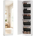 schuhschrank mit ganzkoerperspiegel 12 paar 50 x 20 x 180 cm weiss schmale schuhkommode 2 umkehrbare tueren ablagen aus vliesstoff schuhregal mit soft-close-funktion fuer eingang flur