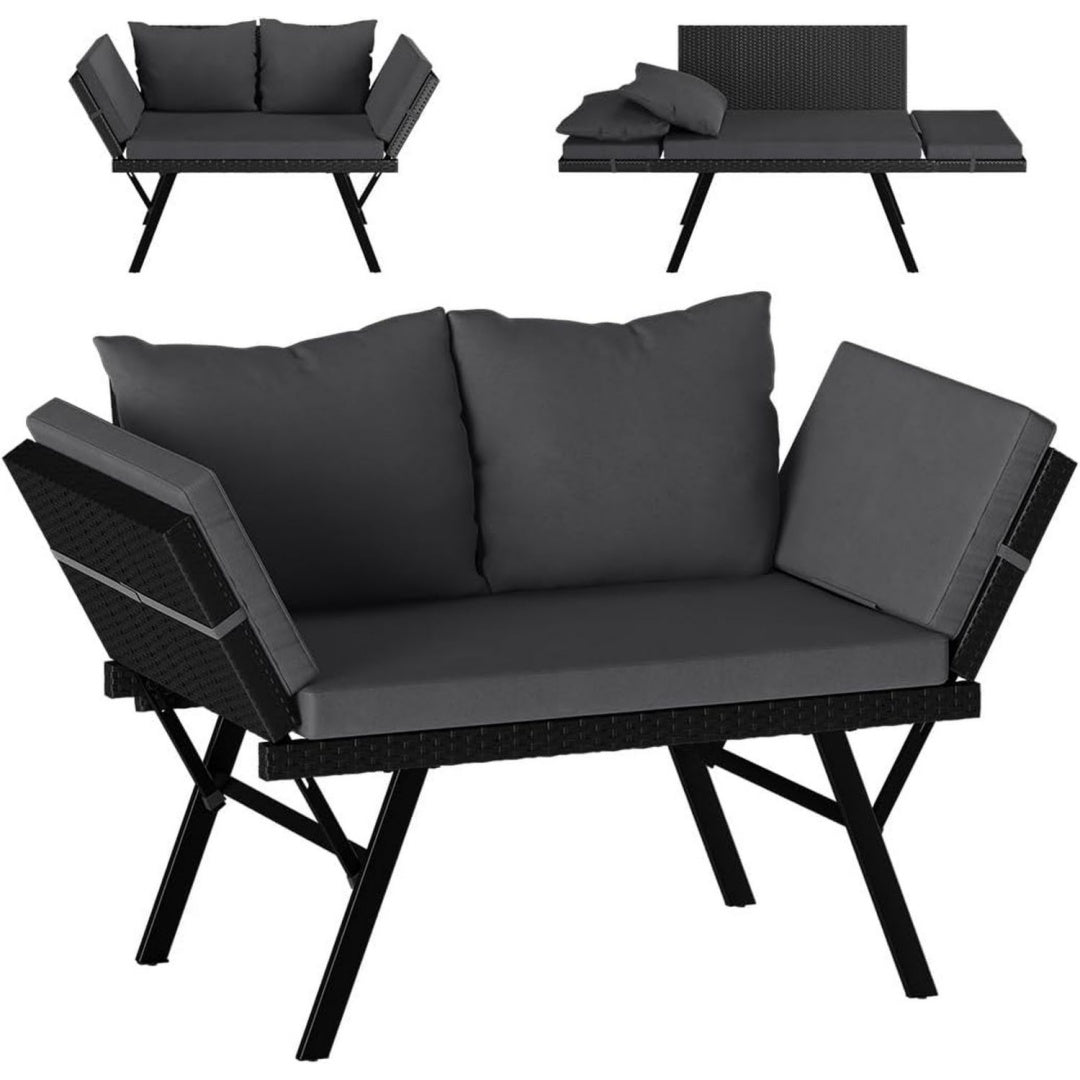elytra gartenbank 177 cm inkl auflagen schwarz klappbar loungesofa rattan sonnenliege wetterfest terrassen sitzbank liegefunktion gartencouch mit verstellbaren armlehnen