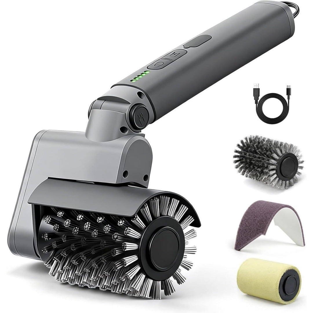 elektrische grillbuerste akku 3-in-1 set kabelloser grill reiniger verstaerkte sicherheits-borsten 2 std laufzeit wasserdicht spuelmaschinenfeste koepfe hellgrau