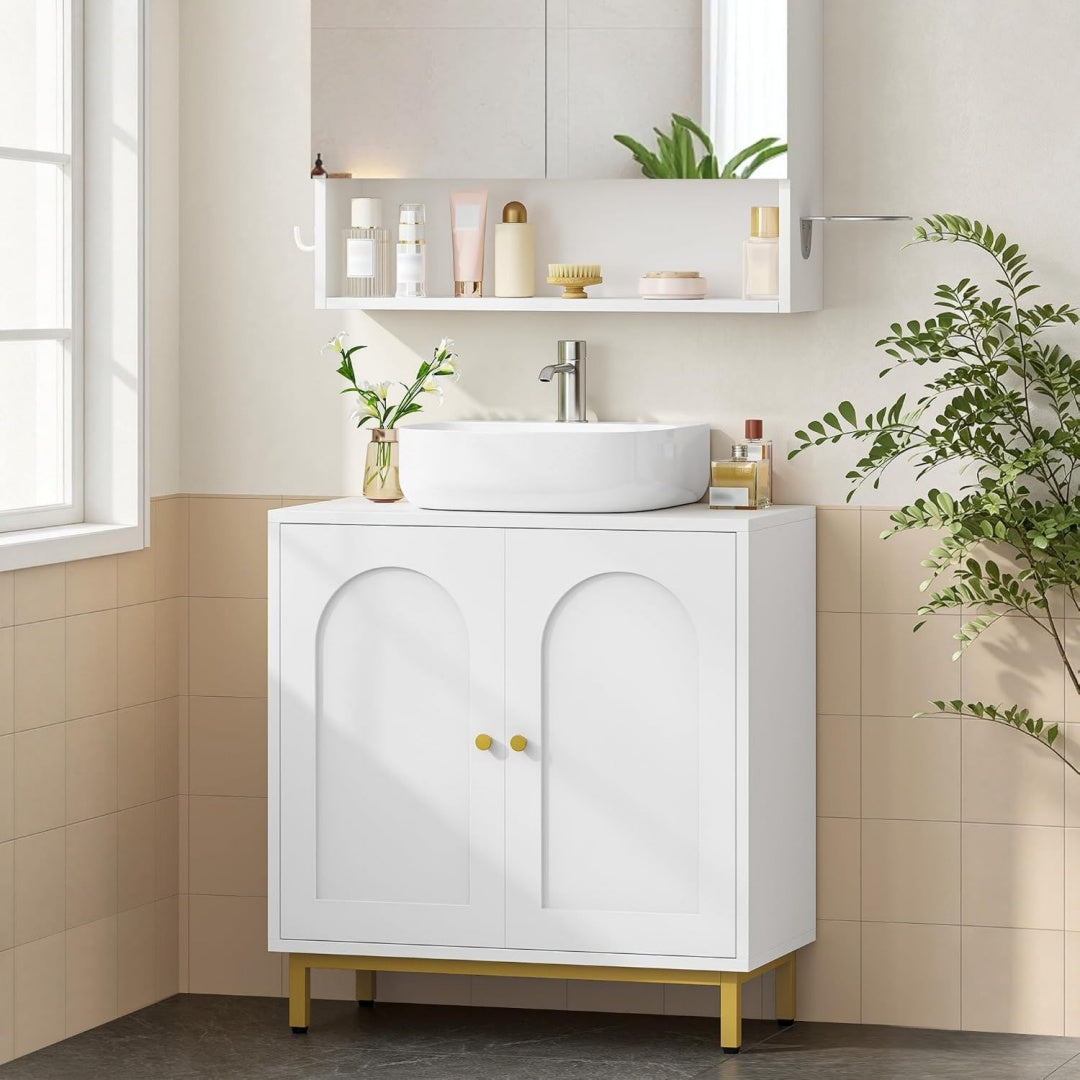 waschbeckenunterschrank 2 tueren verstellbarer einlegeboden weiss badezimmerschrank mit 2 tueren verstellbare ablage viel stauraum freistehend landhausstil 30 x 60 x 63 cm weiss bc19103x